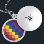Chequered Rainbow Locket Necklace<br><div class="desc">Celebrate your Pride, support, or love of colour with this cool chequered rainbow pattern. Each row of rainbow coloured squares shifts one square to the right to create a colourful chequered pattern. The squares of red, orange, yellow, green, blue, indigo, and violet form a sequence of diagonal stepped stripes. Digitally...</div>
