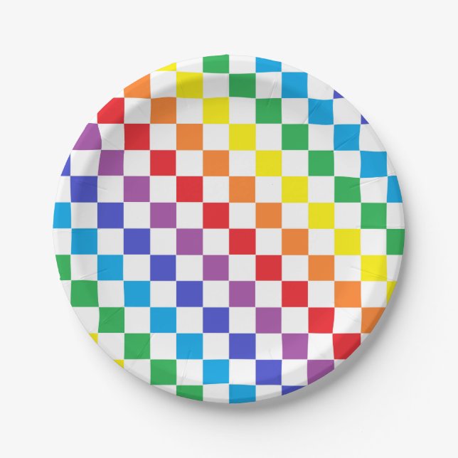 Chequered Rainbow Paper Plate (Front)