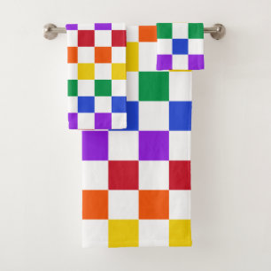 Chequered Rainbow Plaid Colourful Bath Towel Set