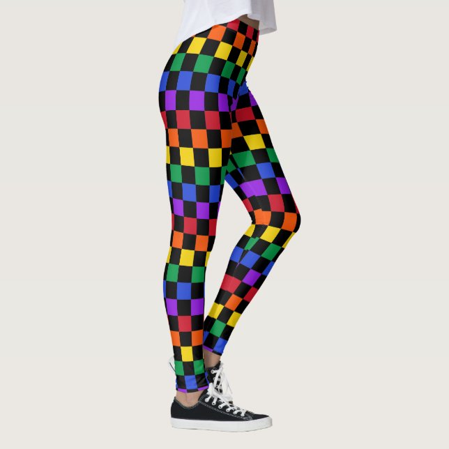 Chequered Rainbow Plaid Colourful Leggings (Right)