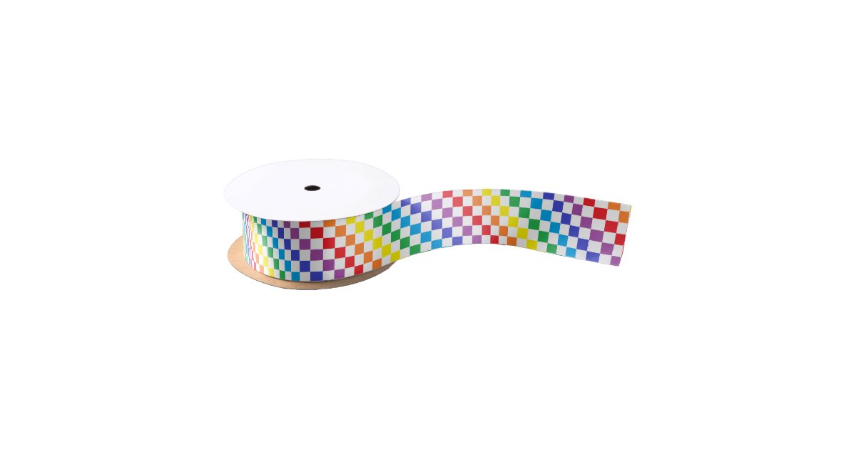 Chequered Rainbow Satin Ribbon | Zazzle