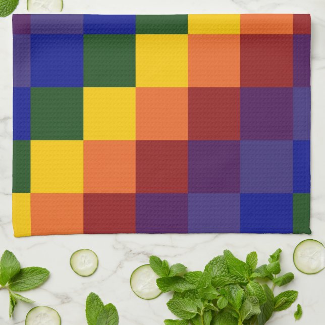 Chequered Rainbow Tea Towel (Folded)