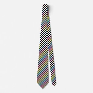Chequered Rainbow white  Tie