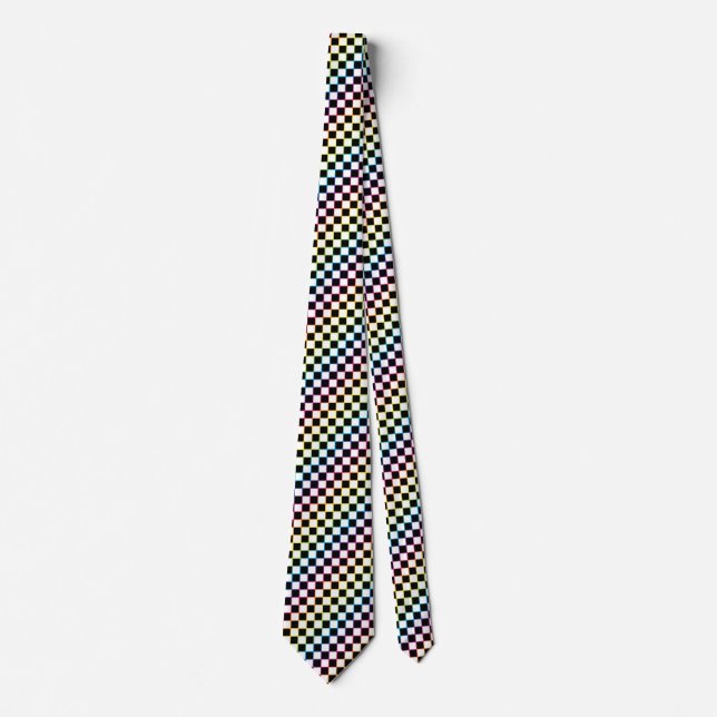 Chequered Rainbow white  Tie (Front)