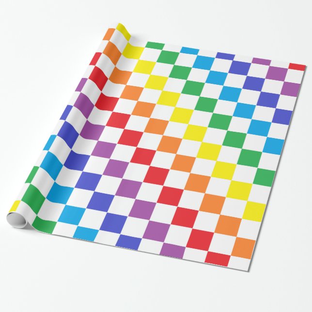 Chequered Rainbow Wrapping Paper (Unrolled)