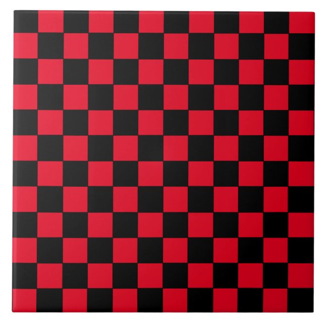 Chequered Red  and Black  Ceramic Tile (Front)