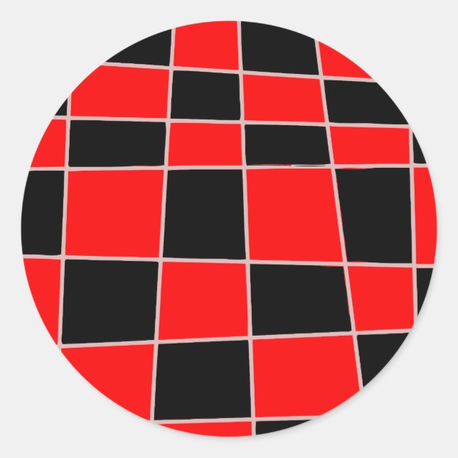 Chequered red and black customisable classic round sticker (Front)