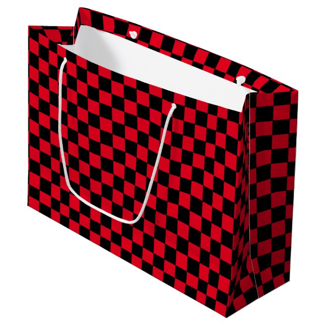 Chequered Red and Black  Large Gift Bag (Front Angled)