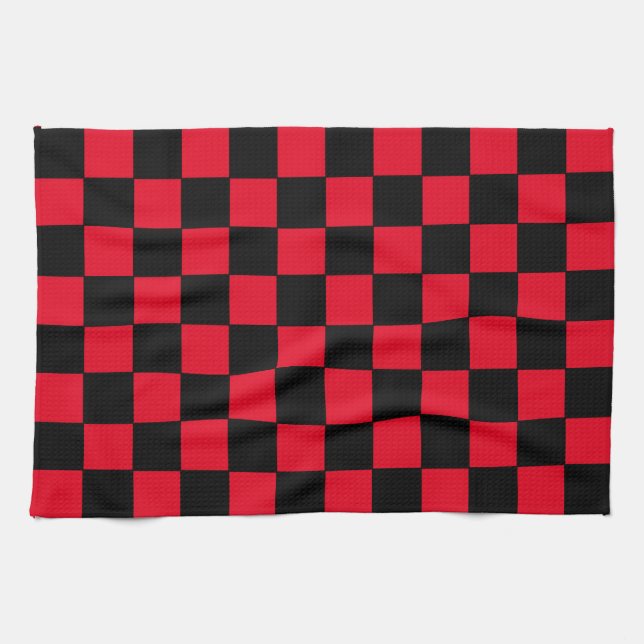 Chequered Red  and Black  Tea Towel (Horizontal)