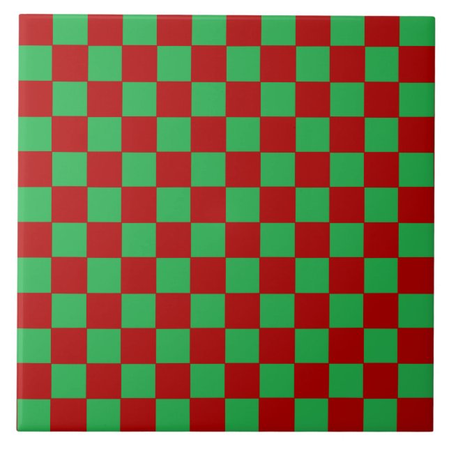 Chequered Red and Green  Ceramic Tile (Front)