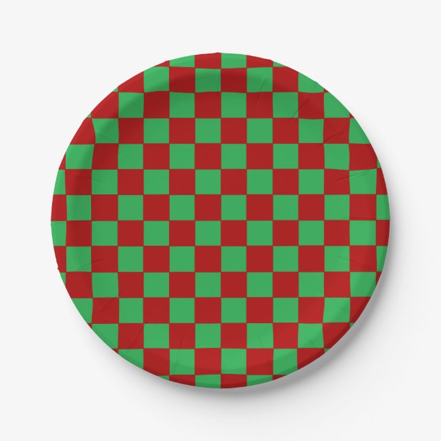 Chequered Red and Green  Paper Plate (Front)