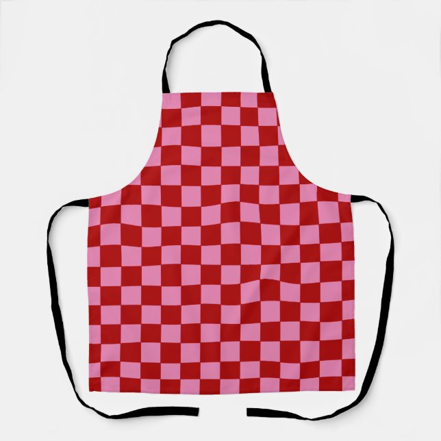 Chequered Red and Hot Pink  Apron (Front)
