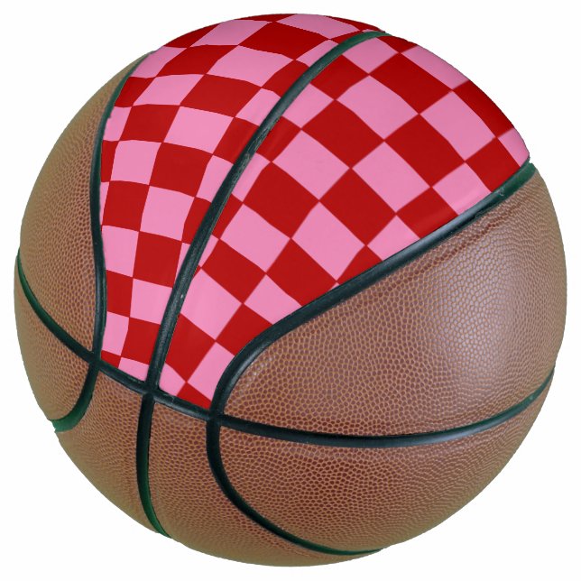 Chequered Red and Hot Pink  Basketball (Angled)