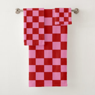 Chequered Red and Hot Pink  Bath Towel Set