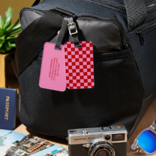 Chequered Red and Hot Pink Custom  Luggage Tag