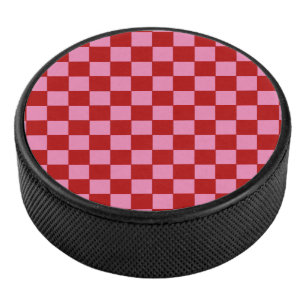 Chequered Red and Hot Pink Hockey Puck