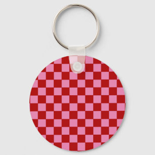 Chequered Red and Hot Pink  Key Ring