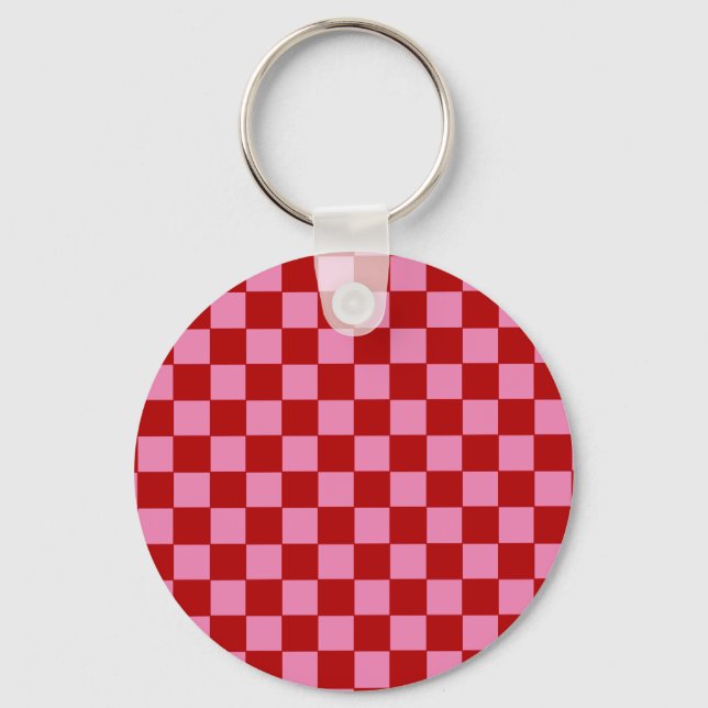 Chequered Red and Hot Pink  Key Ring (Front)