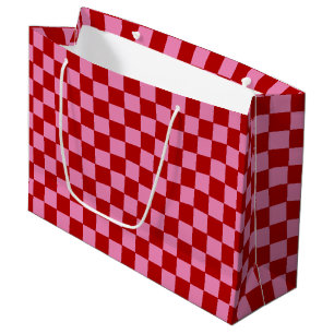 Chequered Red and Hot Pink Large Gift Bag