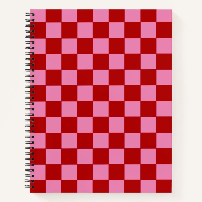 Chequered Red and Hot Pink  Notebook (Front)