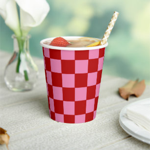 Chequered Red and Hot Pink  Paper Cups