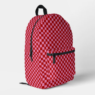 Chequered Red and Hot Pink Printed Backpack