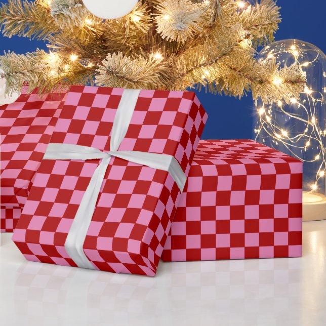 Chequered Red and Hot Pink  Wrapping Paper (Holidays)