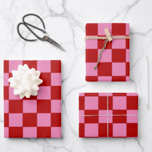 Chequered Red and Hot Pink  Wrapping Paper Sheet