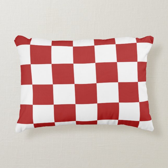 Chequered Red and White Decorative Cushion (Front)
