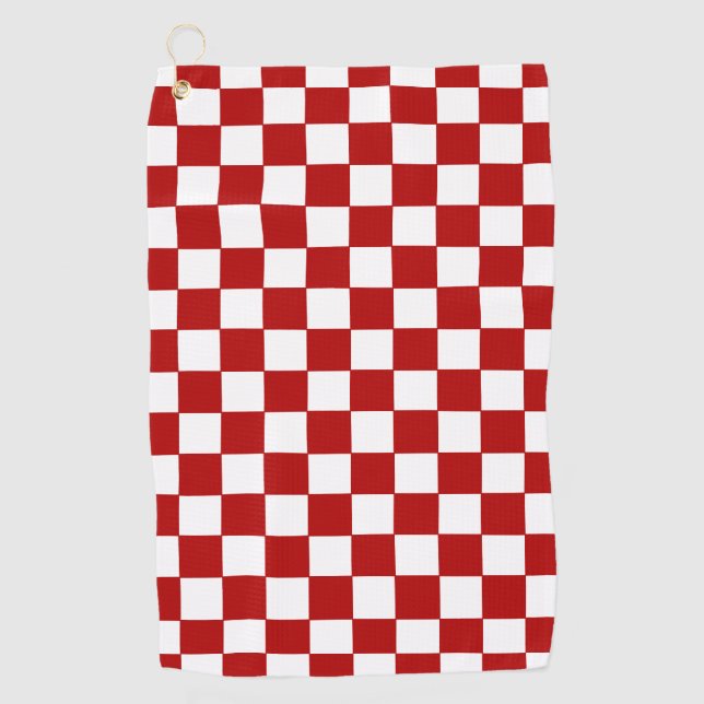 Chequered Red and White  Golf Towel (Front)