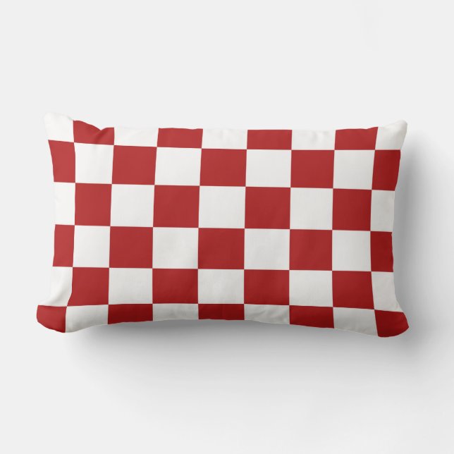 Chequered Red and White Lumbar Cushion (Front)