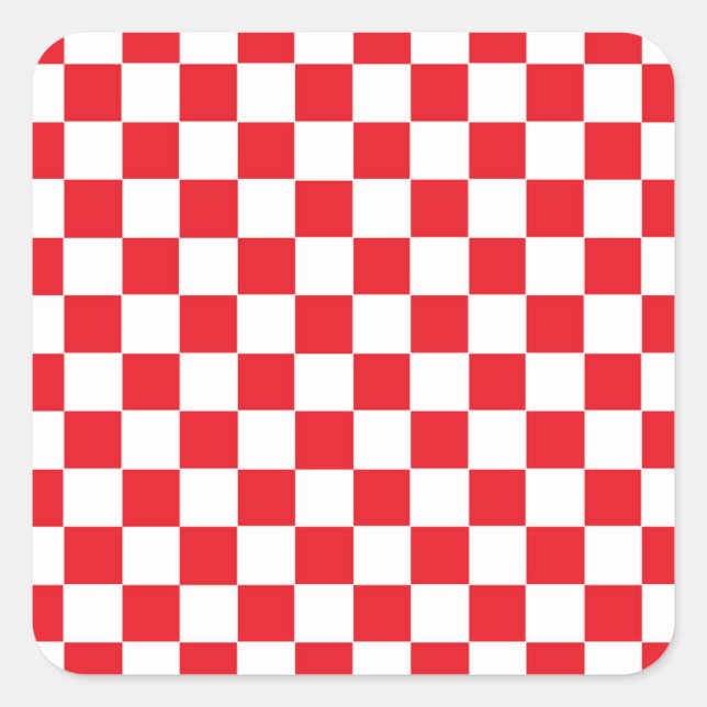 Chequered Red and White Square Sticker (Front)