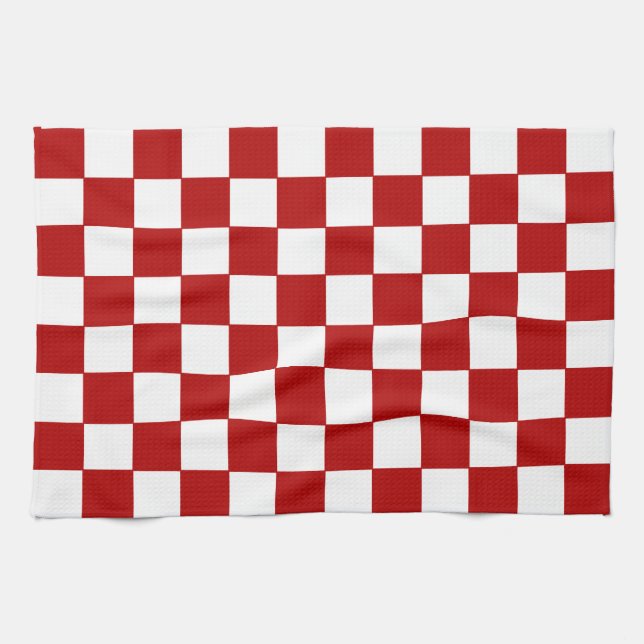 Chequered Red and White  Tea Towel (Horizontal)