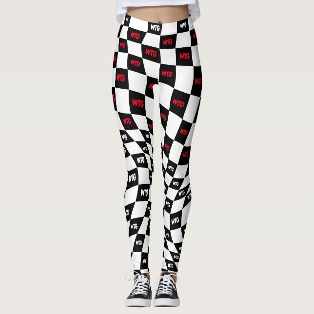 chequered red black and white race track checks leggings (Front)