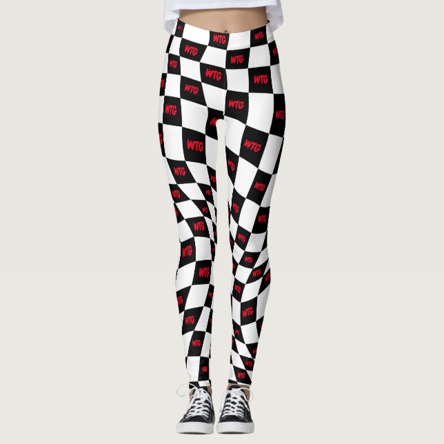 chequered red black and white race track retro leggings (Front)