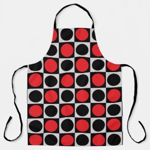 Chequered Red Black Circles Pattern Design Apron