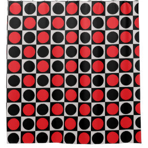 Chequered Red Black Circles Pattern Design Shower Curtain