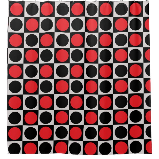 Chequered Red Black Circles Pattern Design  Shower Curtain (Front)