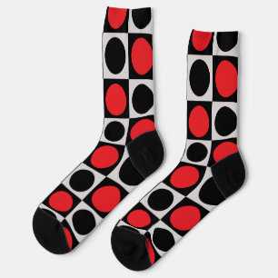 Chequered Red Black Circles Pattern Design Socks