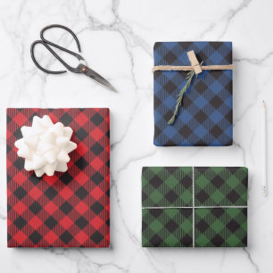 Chequered Red Blue Green Buffalo Plaid Wrapping Paper Sheet