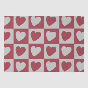 Chequered Red Grey Love Hearts Chequered Tissue Paper