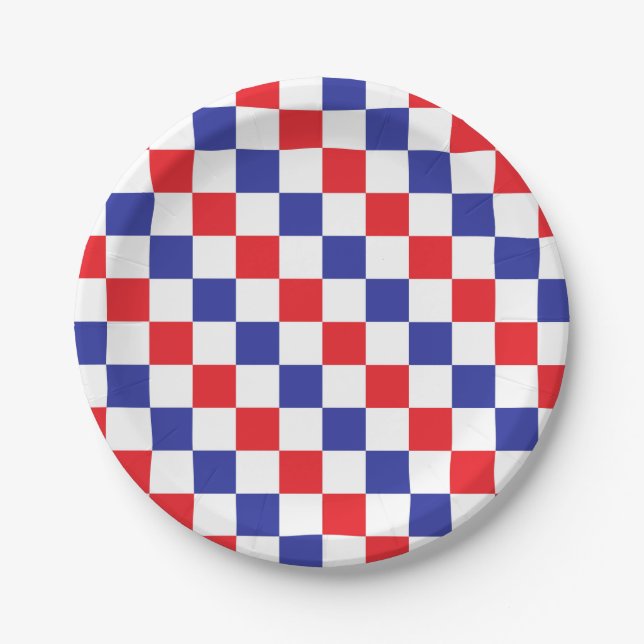 Chequered Red, White and Blue Paper Plate (Front)