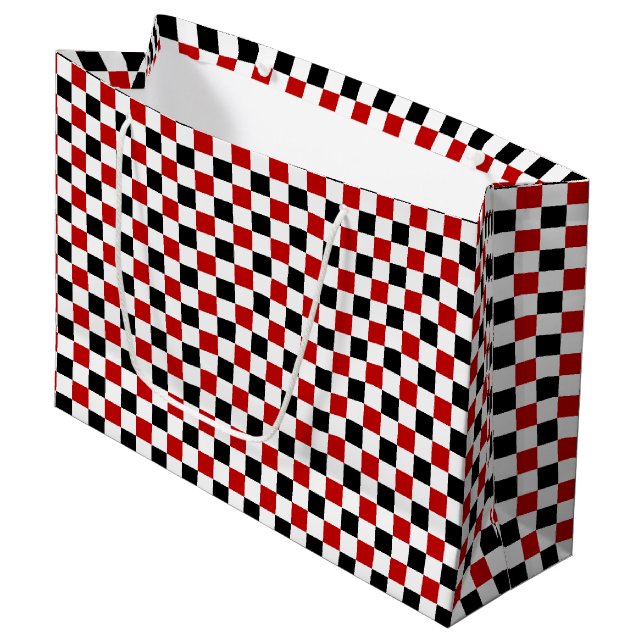 Chequered Red-White-Black-Gift Bag, large Gift Bag (Front Angled)