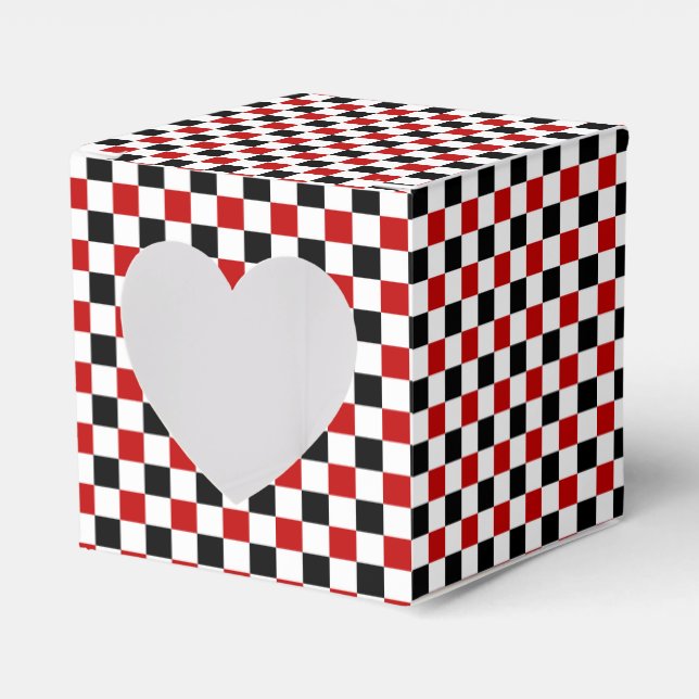 Chequered Red-white-black-Square Heart Favour Box (Front Side)