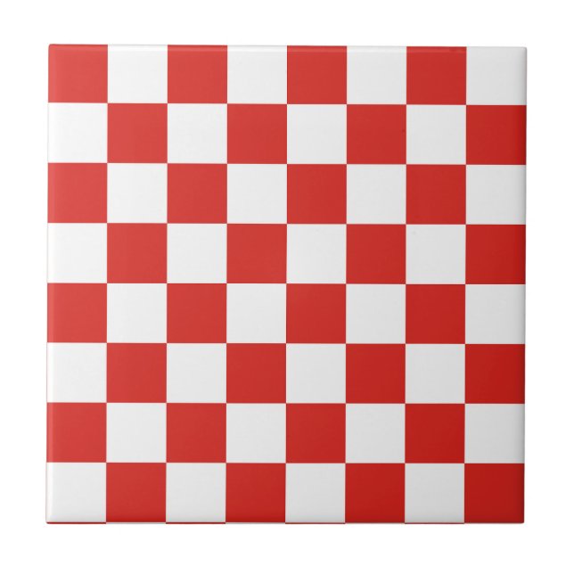 chequered red white ceramic tile (Front)