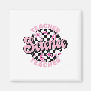 Chequered Retro Pink Back To School Science Teache Magnet