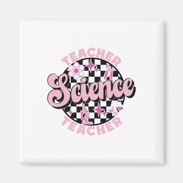 Chequered Retro Pink Back To School Science Teache Magnet (Front)