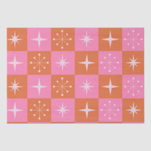 Chequered Retro stars pattern pink orange    Tissue Paper