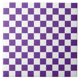 Chequered Royal Purple and White Ceramic Tile