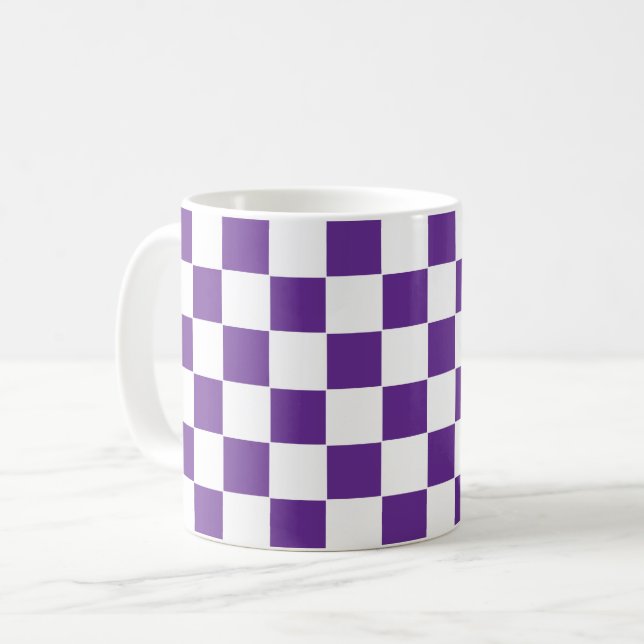 Chequered Royal Purple  and White Coffee Mug (Front Left)
